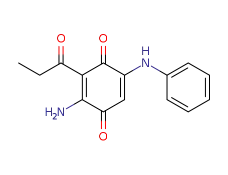 Molecular Structure of 62370-29-0 (2,5-Cyclohexadiene-1,4-dione,
2-amino-3-(1-oxopropyl)-5-(phenylamino)-)