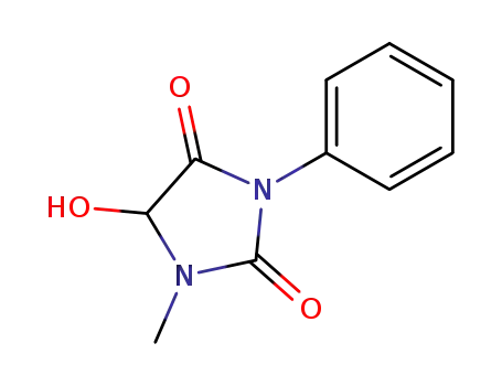 Molecular Structure of 38655-48-0 (2,4-Imidazolidinedione, 5-hydroxy-1-methyl-3-phenyl-)