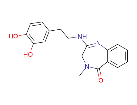Molecular Structure of 63386-58-3 (5H-1,4-Benzodiazepin-5-one,
2-[[2-(3,4-dihydroxyphenyl)ethyl]amino]-3,4-dihydro-4-methyl-)