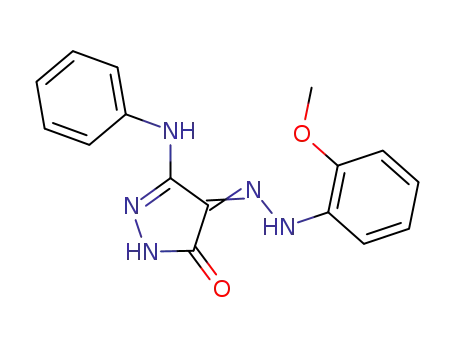 Molecular Structure of 60777-48-2 (1H-Pyrazole-4,5-dione, 3-(phenylamino)-,
4-[(2-methoxyphenyl)hydrazone])