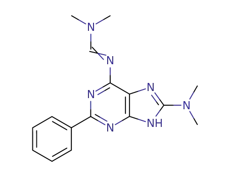 Molecular Structure of 56471-99-9 (Methanimidamide,
N'-[8-(dimethylamino)-2-phenyl-1H-purin-6-yl]-N,N-dimethyl-)