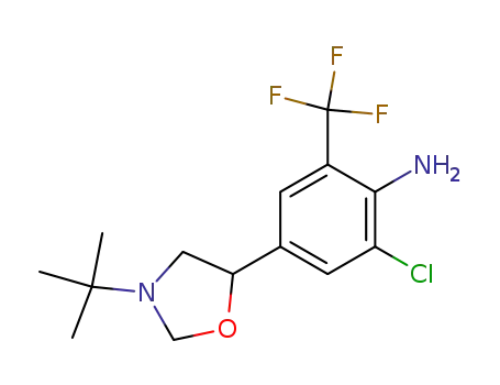 Molecular Structure of 88698-36-6 (Benzenamine,
2-chloro-4-[3-(1,1-dimethylethyl)-5-oxazolidinyl]-6-(trifluoromethyl)-)