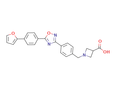 Molecular Structure of 635701-67-6 (3-Azetidinecarboxylic acid,
1-[[4-[5-[4-(2-furanyl)phenyl]-1,2,4-oxadiazol-3-yl]phenyl]methyl]-)