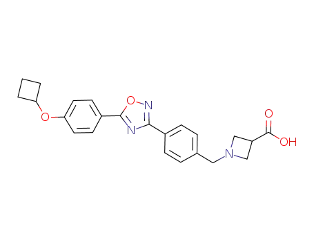 Molecular Structure of 635701-78-9 (3-Azetidinecarboxylic acid,
1-[[4-[5-[4-(cyclobutyloxy)phenyl]-1,2,4-oxadiazol-3-yl]phenyl]methyl]-)