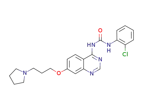 Molecular Structure of 320363-97-1 (Urea,
N-(2-chlorophenyl)-N'-[7-[3-(1-pyrrolidinyl)propoxy]-4-quinazolinyl]-)