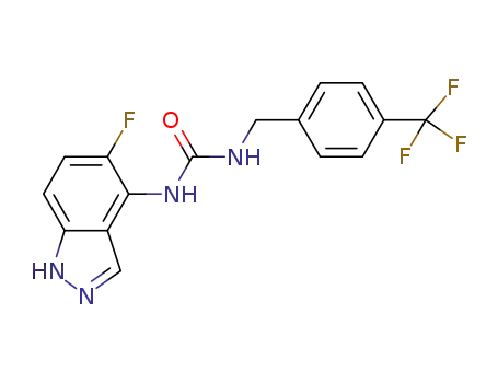 Molecular Structure of 848678-86-4 (Urea, N-(5-fluoro-1H-indazol-4-yl)-N'-[[4-(trifluoromethyl)phenyl]methyl]-)