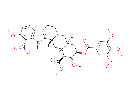 Molecular Structure of 38955-89-4 (Yohimban-16-carboxylic acid,11,17-dimethoxy-12-nitro-18-[(3,4,5- trimethoxybenzoyl)oxy]-,methyl ester,(3â,16â,17R,18â,20R)- )