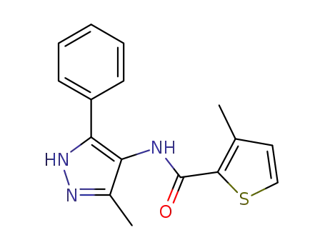 Molecular Structure of 824969-00-8 (2-Thiophenecarboxamide,
3-methyl-N-(3-methyl-5-phenyl-1H-pyrazol-4-yl)-)