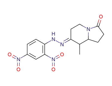 Molecular Structure of 63838-28-8 (3,7-Indolizinedione, hexahydro-8-methyl-,
7-[(2,4-dinitrophenyl)hydrazone])