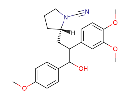 Molecular Structure of 61350-33-2 (1-Pyrrolidinecarbonitrile,
2-[2-(3,4-dimethoxyphenyl)-3-hydroxy-3-(4-methoxyphenyl)propyl]-)