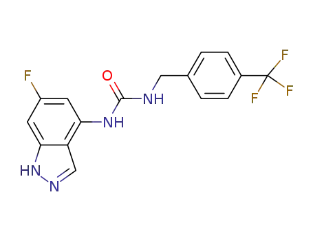 Molecular Structure of 848678-82-0 (Urea, N-(6-fluoro-1H-indazol-4-yl)-N'-[[4-(trifluoromethyl)phenyl]methyl]-)