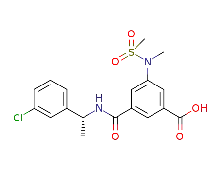 Molecular Structure of 911789-20-3 (Benzoic acid,
3-[[[(1R)-1-(3-chlorophenyl)ethyl]amino]carbonyl]-5-[methyl(methylsulfon
yl)amino]-)