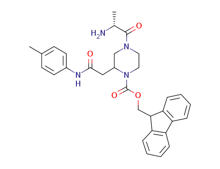 Molecular Structure of 918434-44-3 (1-Piperazinecarboxylic acid,
4-[(2R)-2-amino-1-oxopropyl]-2-[2-[(4-methylphenyl)amino]-2-oxoethyl]-,
9H-fluoren-9-ylmethyl ester)