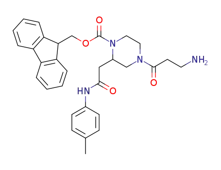 Molecular Structure of 918434-41-0 (1-Piperazinecarboxylic acid,
4-(3-amino-1-oxopropyl)-2-[2-[(4-methylphenyl)amino]-2-oxoethyl]-,
9H-fluoren-9-ylmethyl ester)