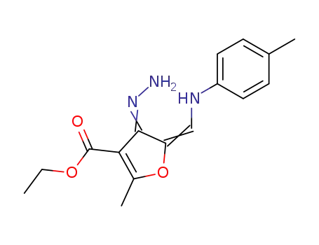 Molecular Structure of 63195-38-0 (3-Furancarboxylic acid,
4-hydrazono-4,5-dihydro-2-methyl-5-[[(4-methylphenyl)amino]methylene
]-, ethyl ester)