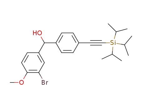 Molecular Structure of 892486-82-7 (Benzenemethanol,
3-bromo-4-methoxy-a-[4-[[tris(1-methylethyl)silyl]ethynyl]phenyl]-)