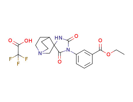 Molecular Structure of 917986-85-7 (Benzoic acid,
3-(2',5'-dioxospiro[1-azabicyclo[2.2.2]octane-3,4'-imidazolidin]-1'-yl)-,
ethyl ester, 2,2,2-trifluoroacetate (1:1))