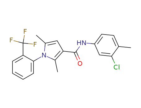 Molecular Structure of 880774-50-5 (1H-Pyrrole-3-carboxamide,
N-(3-chloro-4-methylphenyl)-2,5-dimethyl-1-[2-(trifluoromethyl)phenyl]-)