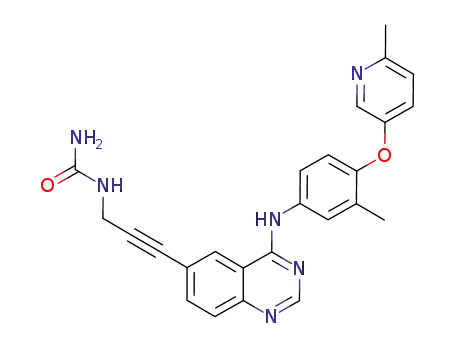 Molecular Structure of 383433-37-2 (Urea,
[3-[4-[[3-methyl-4-[(6-methyl-3-pyridinyl)oxy]phenyl]amino]-6-quinazolinyl
]-2-propynyl]-)