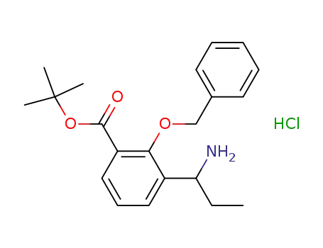 Molecular Structure of 889856-49-9 (Benzoic acid, 3-(1-aminopropyl)-2-(phenylmethoxy)-, 1,1-dimethylethyl
ester, hydrochloride)