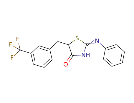 Molecular Structure of 301687-70-7 (4(5H)-Thiazolone, 2-(phenylamino)-5-[[3-(trifluoromethyl)phenyl]methyl]-)