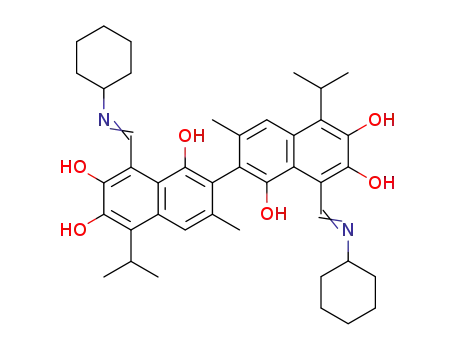 Molecular Structure of 6318-18-9 ([2,2'-Binaphthalene]-1,1',6,6',7,7'-hexol,8,8'-bis[(cyclohexylimino)methyl]-3,3'-dimethyl-5,5'-bis(1-methylethyl)-)