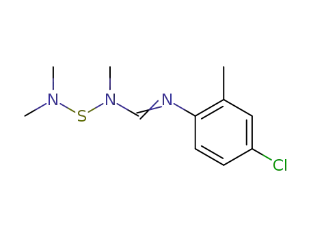Molecular Structure of 61717-42-8 (Methanimidamide,
N'-(4-chloro-2-methylphenyl)-N-[(dimethylamino)thio]-N-methyl-)