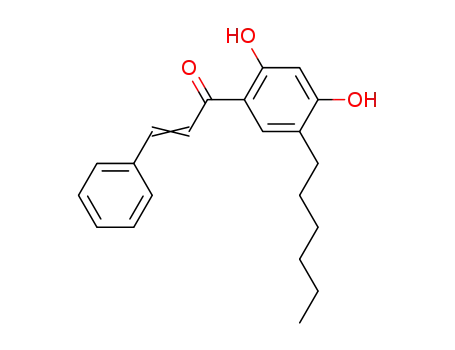 Molecular Structure of 38482-02-9 (2-Propen-1-one, 1-(5-hexyl-2,4-dihydroxyphenyl)-3-phenyl-)