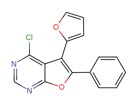 Molecular Structure of 866181-92-2 (Furo[2,3-d]pyrimidine, 4-chloro-5-(2-furanyl)-6-phenyl-)