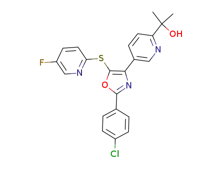 Molecular Structure of 1207745-85-4 (2-(5-(5-((5-chloropyridin-2-yl)thio)-2-(4-fluorophenyl)oxazol-4-yl)pyridin-2-yl)propan-2-ol)