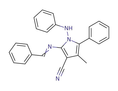 Molecular Structure of 61404-82-8 (1H-Pyrrole-3-carbonitrile,
4-methyl-5-phenyl-1-(phenylamino)-2-[(phenylmethylene)amino]-)