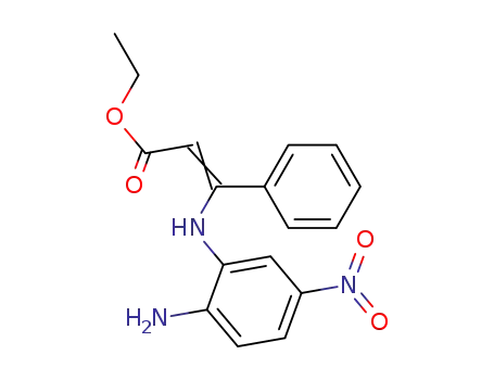 Molecular Structure of 63614-64-2 (2-Propenoic acid, 3-[(2-amino-5-nitrophenyl)amino]-3-phenyl-, ethyl
ester)
