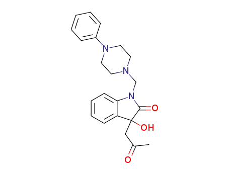 Molecular Structure of 61381-55-3 (2H-Indol-2-one,
1,3-dihydro-3-hydroxy-3-(2-oxopropyl)-1-[(4-phenyl-1-piperazinyl)methyl
]-)