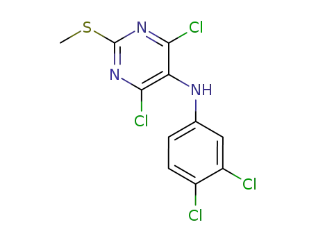 Molecular Structure of 6959-62-2 (4,6-dichloro-N-(3,4-dichlorophenyl)-2-(methylsulfanyl)pyrimidin-5-amine)