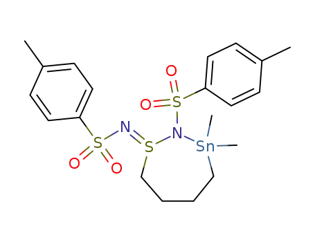 Molecular Structure of 62290-34-0 (1,2,3-Thiazastannepine,
1,1,2,3,4,5,6,7-octahydro-3,3-dimethyl-2-[(4-methylphenyl)sulfonyl]-1-[[(
4-methylphenyl)sulfonyl]imino]-)