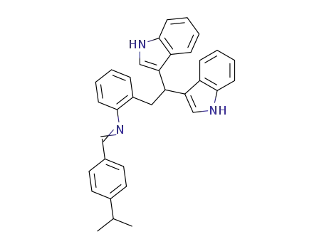 Molecular Structure of 35150-42-6 (Benzenamine,2-(2,2-di-1H-indol-3-ylethyl)-N-[[4-(1-methylethyl)phenyl]methylene]-)