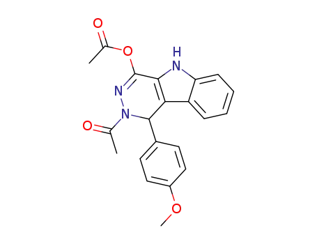 Molecular Structure of 61381-47-3 (1H-Pyridazino[4,5-b]indol-4-ol,
2-acetyl-2,5-dihydro-1-(4-methoxyphenyl)-, acetate (ester))