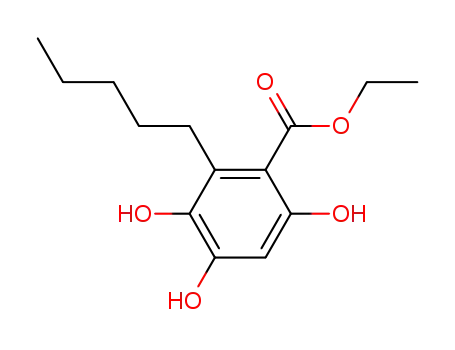 Molecular Structure of 61971-77-5 (Benzoic acid, 3,4,6-trihydroxy-2-pentyl-, ethyl ester)