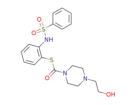 Molecular Structure of 61381-61-1 (1-Piperazinecarbothioic acid, 4-(2-hydroxyethyl)-,
S-[2-[(phenylsulfonyl)amino]phenyl] ester)