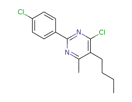 Molecular Structure of 61442-52-2 (Pyrimidine, 5-butyl-4-chloro-2-(4-chlorophenyl)-6-methyl-)