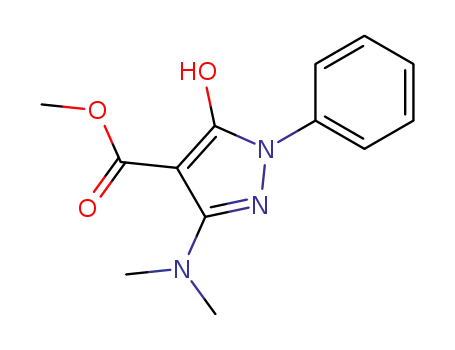 Molecular Structure of 62235-93-2 (1H-Pyrazole-4-carboxylic acid, 3-(dimethylamino)-5-hydroxy-1-phenyl-,
methyl ester)