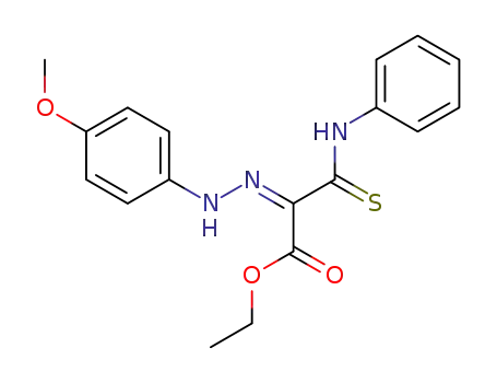 Molecular Structure of 61694-10-8 (Propanoic acid,
2-[(4-methoxyphenyl)hydrazono]-3-(phenylamino)-3-thioxo-, ethyl ester,
(E)-)