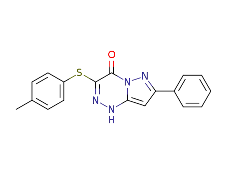 Molecular Structure of 63185-21-7 (Pyrazolo[5,1-c][1,2,4]triazin-4(1H)-one,
3-[(4-methylphenyl)thio]-7-phenyl-)