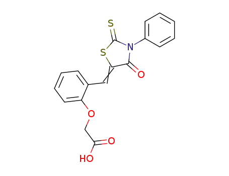 Molecular Structure of 88590-45-8 ({2-[(4-oxo-3-phenyl-2-thioxo-1,3-thiazolidin-5-ylidene)methyl]phenoxy}acetic acid)