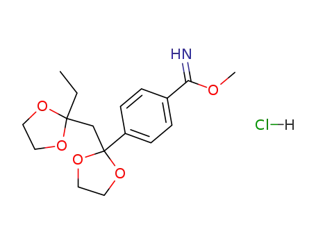 Molecular Structure of 62585-06-2 (Benzenecarboximidic acid,
4-[2-[(2-ethyl-1,3-dioxolan-2-yl)methyl]-1,3-dioxolan-2-yl]-, methyl ester,
hydrochloride)