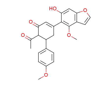 Molecular Structure of 62061-84-1 (2-Cyclohexen-1-one,
6-acetyl-3-(6-hydroxy-4-methoxy-5-benzofuranyl)-5-(4-methoxyphenyl)-)