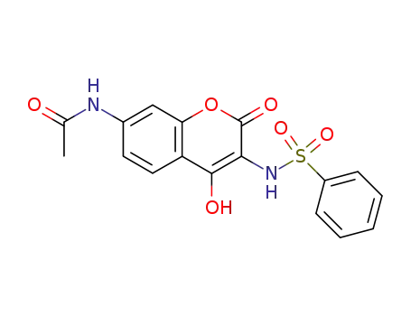 Molecular Structure of 25363-77-3 (Acetamide,
N-[4-hydroxy-2-oxo-3-[(phenylsulfonyl)amino]-2H-1-benzopyran-7-yl]-)