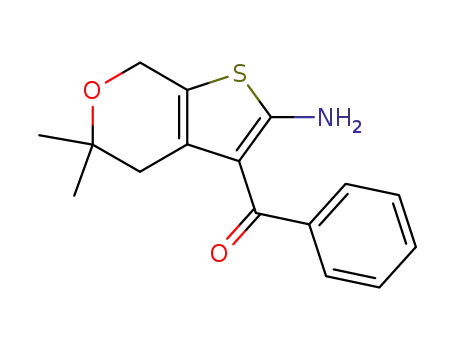 Molecular Structure of 64983-66-0 (Methanone,
(2-amino-4,7-dihydro-5,5-dimethyl-5H-thieno[2,3-c]pyran-3-yl)phenyl-)