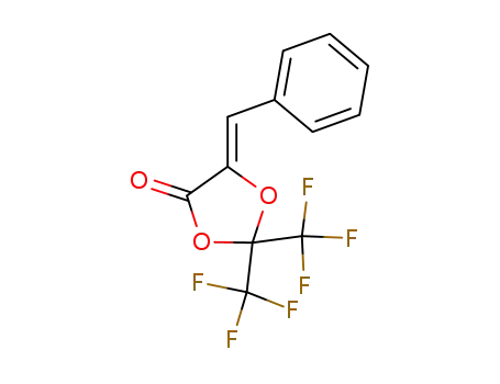 Molecular Structure of 7712-19-8 (1,3-Dioxolan-4-one, 5-(phenylmethylene)-2,2-bis(trifluoromethyl)-)