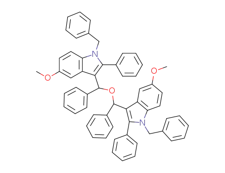 Molecular Structure of 62378-84-1 (1H-Indole,
3,3'-[oxybis(phenylmethylene)]bis[5-methoxy-2-phenyl-1-(phenylmethyl)-)